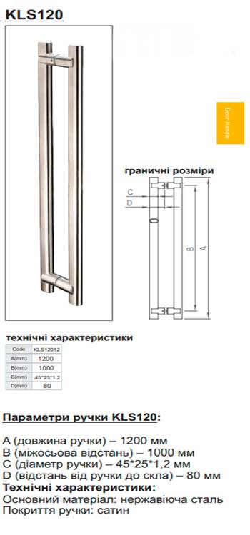 Дверная офисная ручка KLS12012 - полная характеристика.