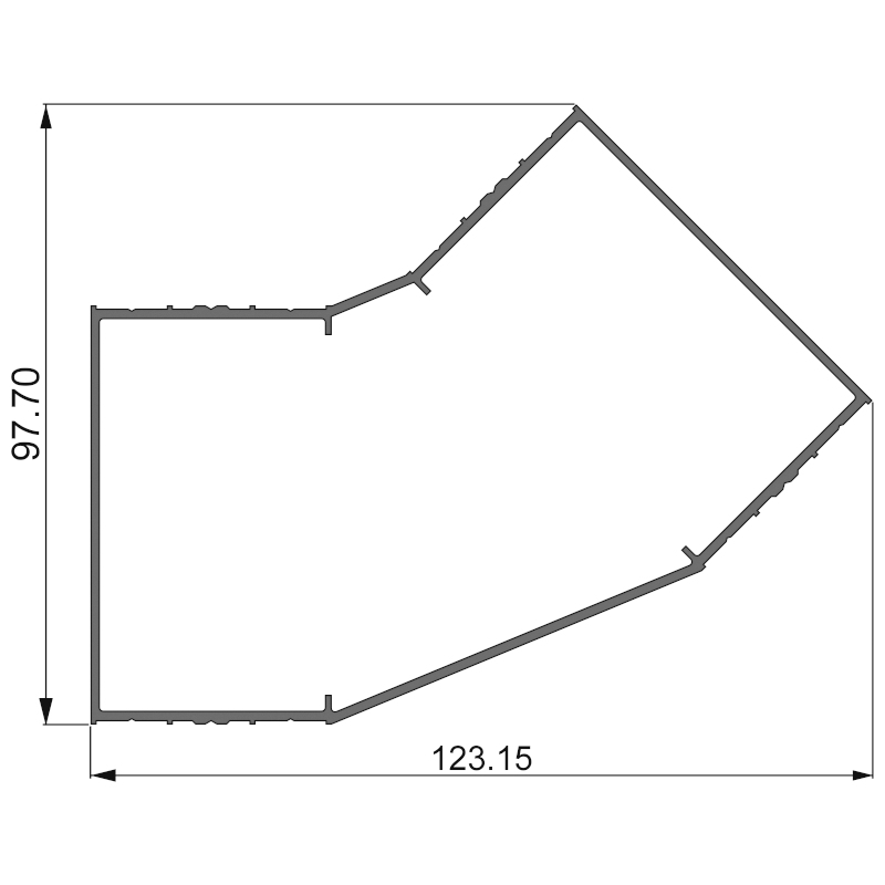 Алюминиевый профиль 382 003 | угловая стойка 45(135)º перегородки двойное остекление