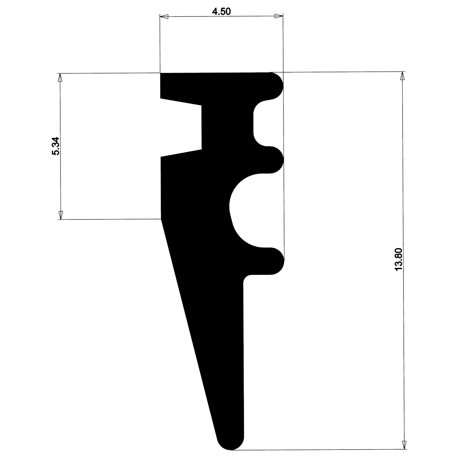 Уплотнитель открытый из ЕПДМ для пергородок - Луч для зазора 6,5мм | E01 013 03