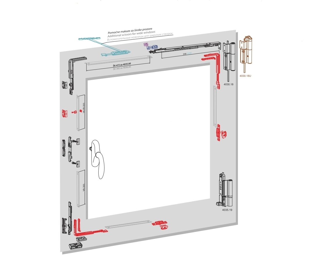 Набор фурнитуры 4036.00 - ширина створки 435-535мм