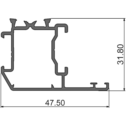 Алюминиевый профиль створки наружный 315014 | Створка окна 47,5мм (фурн-й паз 20мм)
