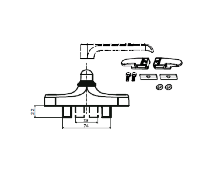 РУЧКА ПОВОРОТНАЯ СО СЪЕМНЫМИ ПОРУЧНЯМИ 1106.00