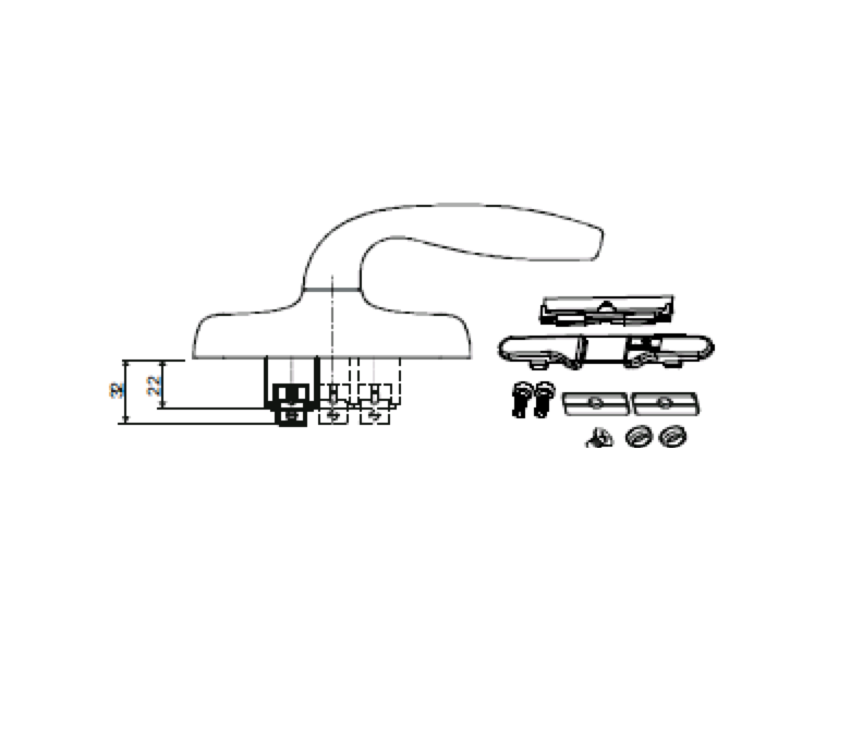 РУЧКА УПРАВЛЯЮЩАЯ ДЛЯ ПОВОРОТНЫХ СТВОРОК С ПЕРЕХОДНИКАМИ И КРЕПЕЖЕМ 1003.10 STUBLINA